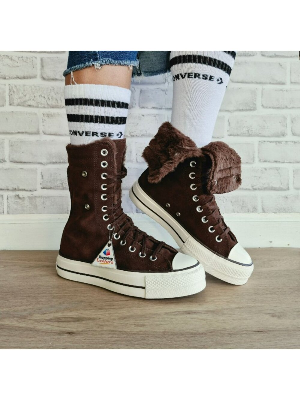 Converse Fold Over Lift Winter Luxe Suede Sz 8 Women's shoes Boots Brown A15230C